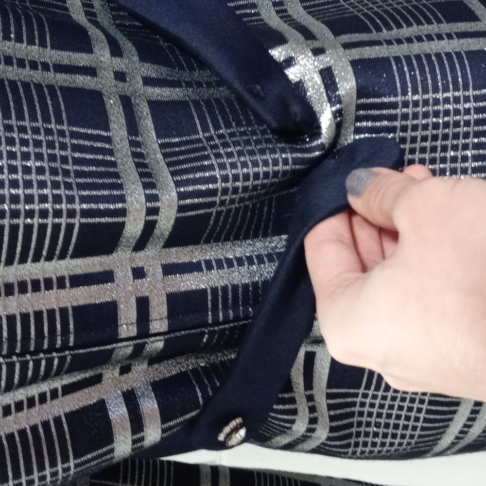 💙VTG 1960s Oscar de la Renta💙 - Navy Silk & Silver Metallic Plaid Mod Dress - Picture 12 of 16